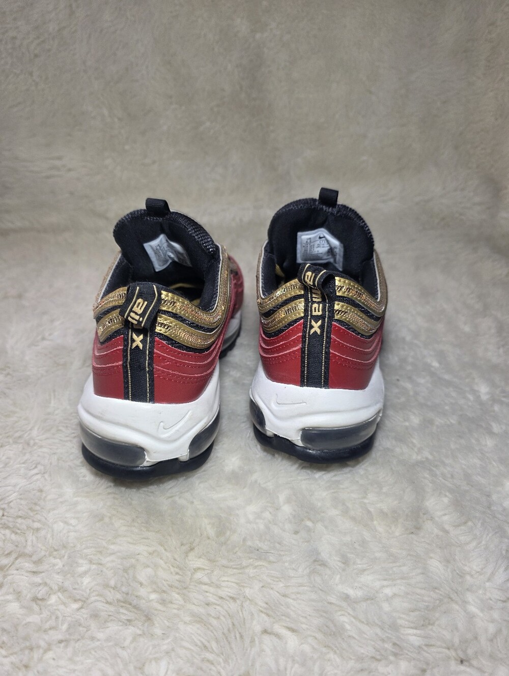 Nike Air Max 97 Gold Sequin University Red Metallic Sneakers Women's 6.5 - Picture 6 of 11